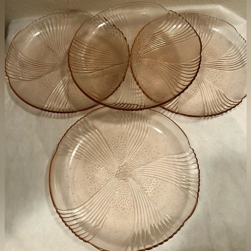4 pink Libbey Glass Company salad plates. Harmony Pink 9”